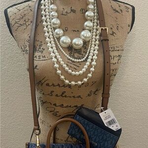 Michael Kors Blue and Brown Crossbody Bag with Wallet